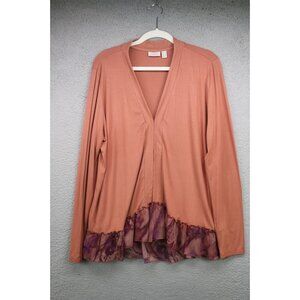 LOGO by Lori Goldstein Light Brown Long Sleeve Cardigan-Size Large-Ruffle-BOHO
